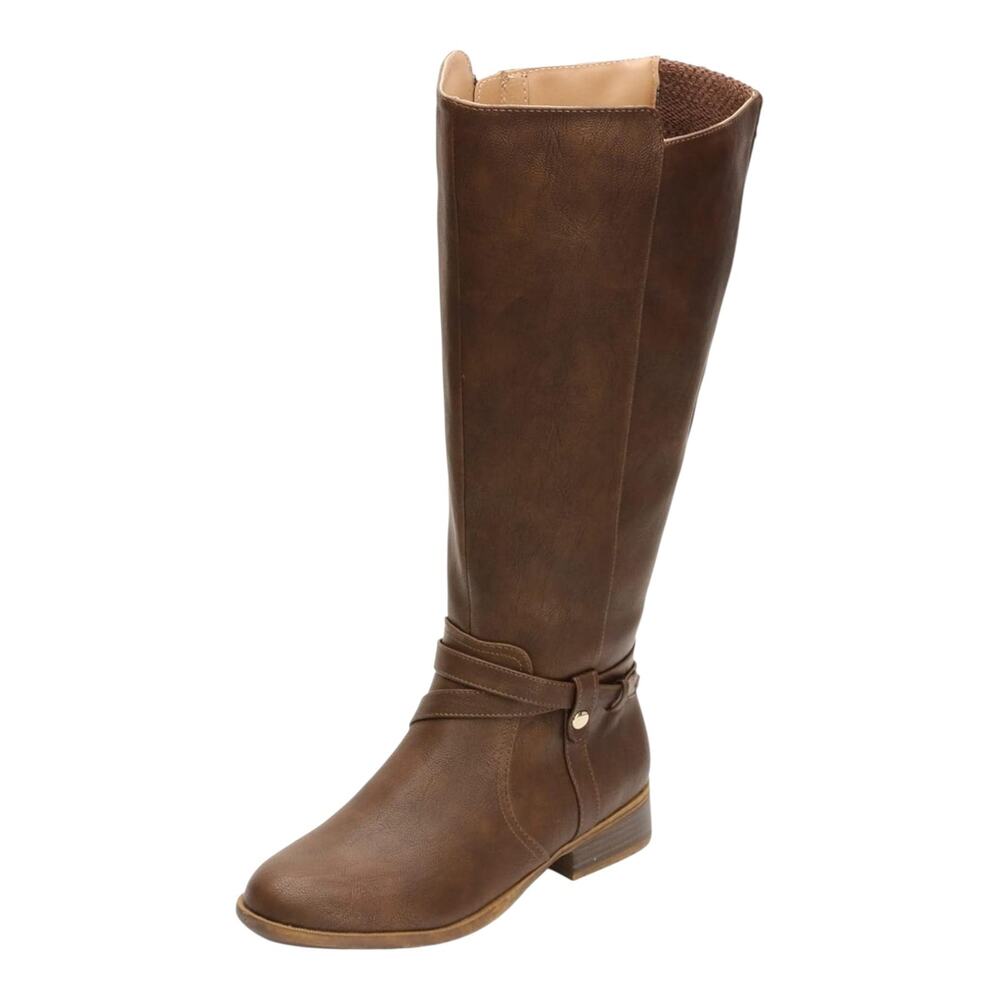 LifeStride Women's Xtrovert Wide Calf Strappy Riding Boots Tan Size 9